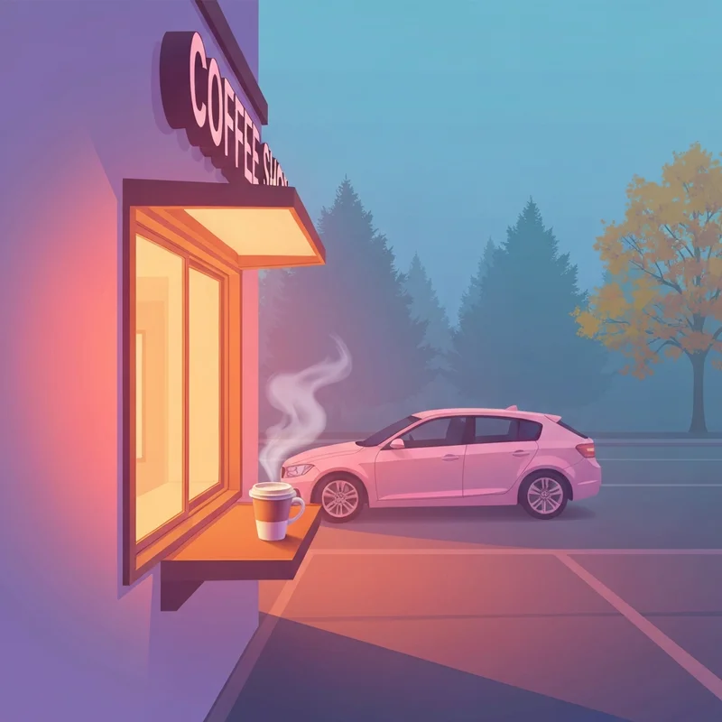 A peaceful morning drive-thru scene illustrating dunkin donuts thanksgiving hours and the holiday coffee ritual.