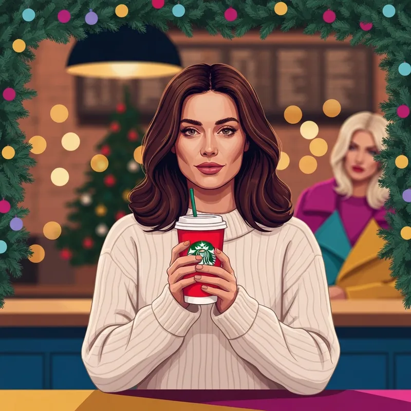 A young woman enjoying a drink from the starbucks christmas menu 2025 in a cozy holiday cafe setting.
