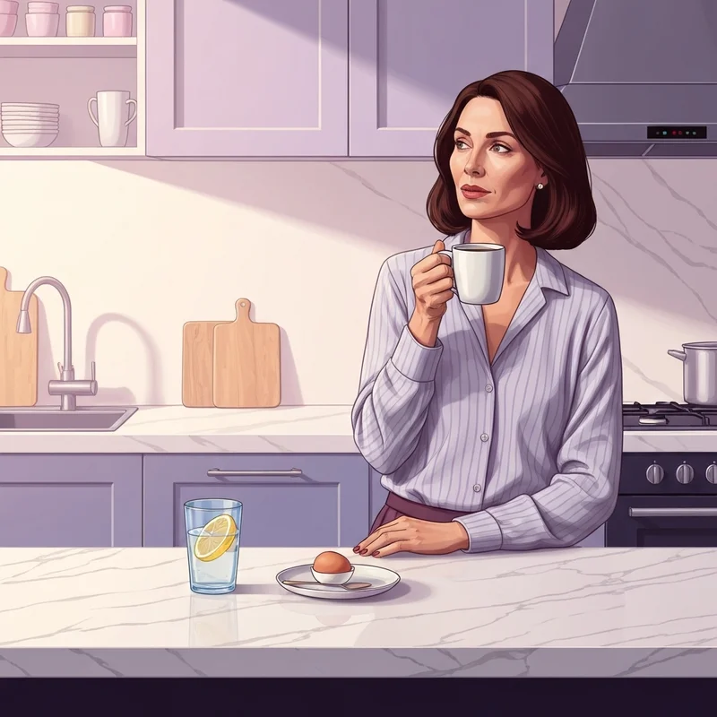 A woman enjoying a mindful morning ritual to prevent the feeling of does coffee make you bloated.