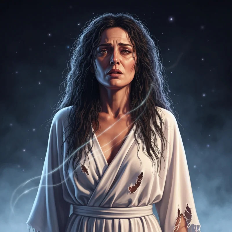 A dramatic depiction of Amara vampire diaries as the Anchor to the Other Side surrounded by spirits.