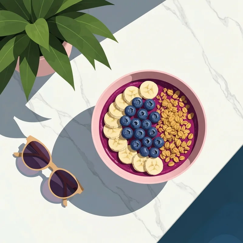 A perfectly prepared and aesthetic acai bowl jamba juice with fresh fruit and granola.