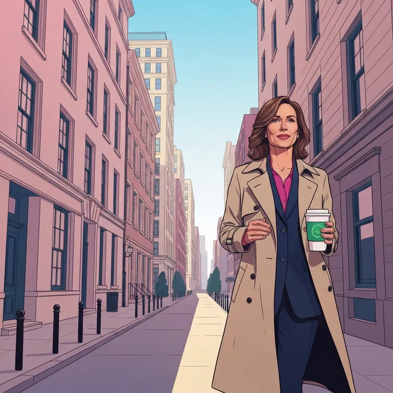 A professional traveler navigating the morning rush at a Starbucks near Wall Street Inn in the Financial District.