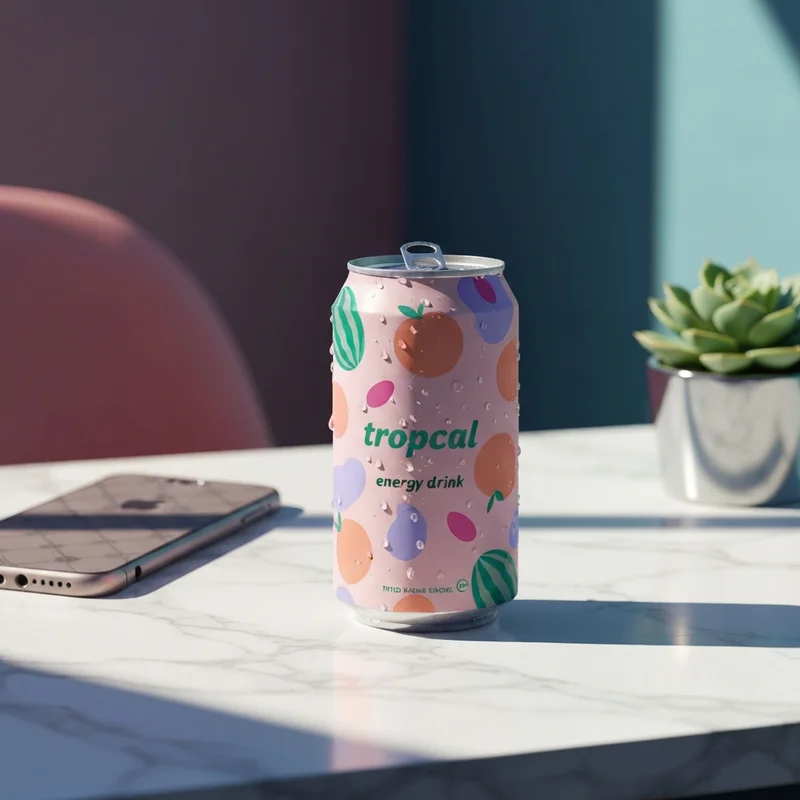 A Clean Girl aesthetic desk setup featuring the new iced energy starbucks can for a productivity boost.