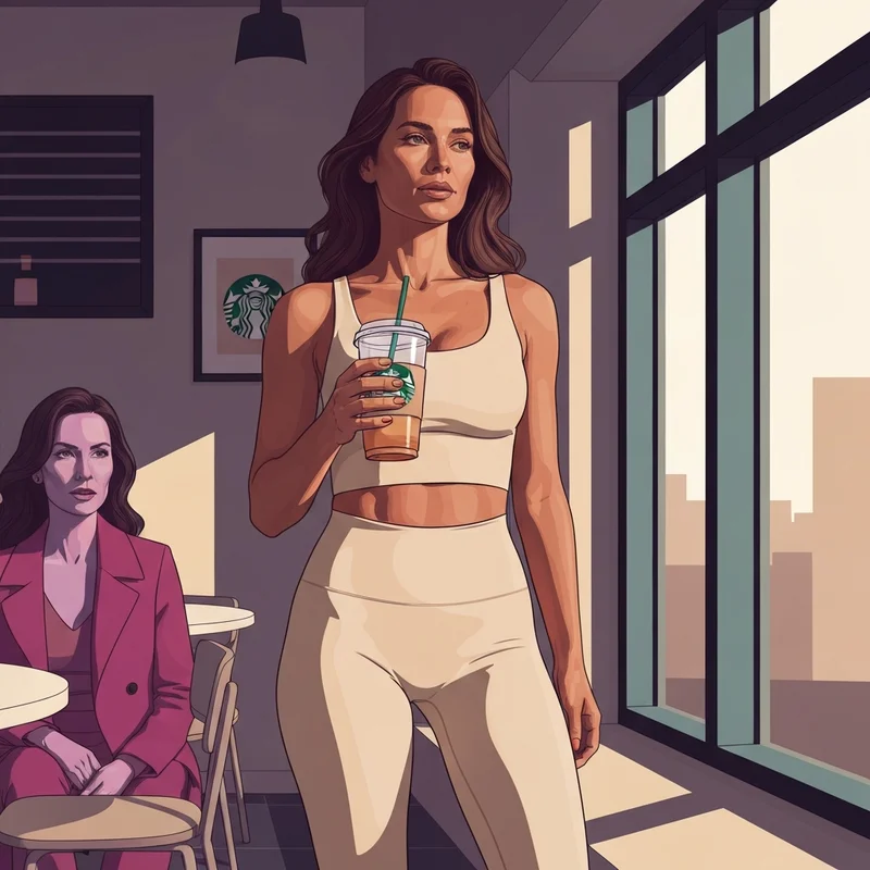 A stylish woman holding a coffee cup, representing a balanced lifestyle while managing starbucks vanilla syrup calories.