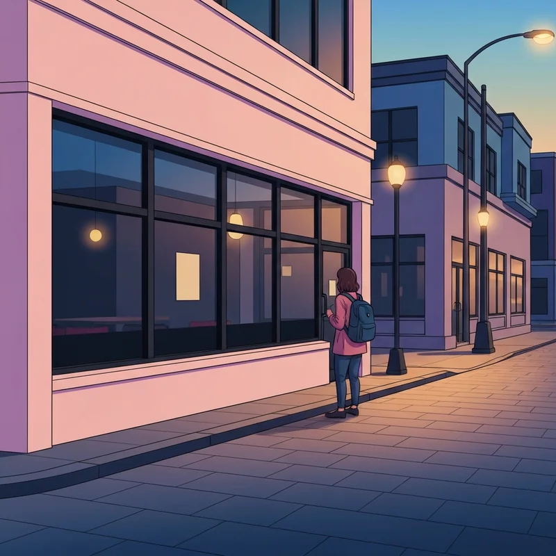 A shuttered cafe window during the starbucks closing wave in a large city.