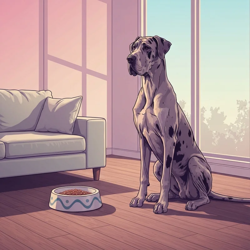 A healthy dog sitting near a slow feeder, highlighting the importance of knowing what causes bloat in dogs.