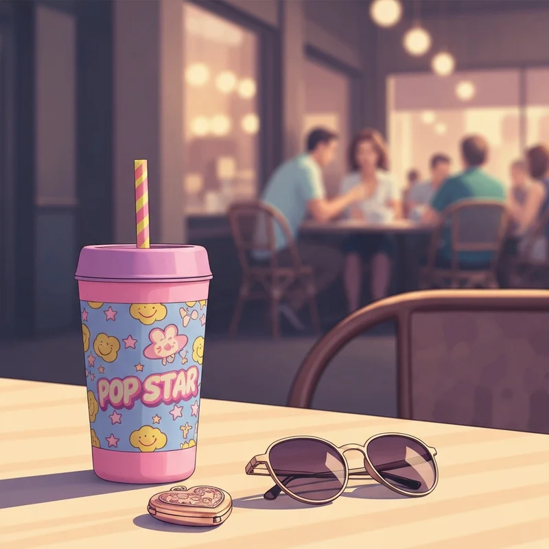The viral dunkin sabrina carpenter cup styled on a cafe table with summer accessories.