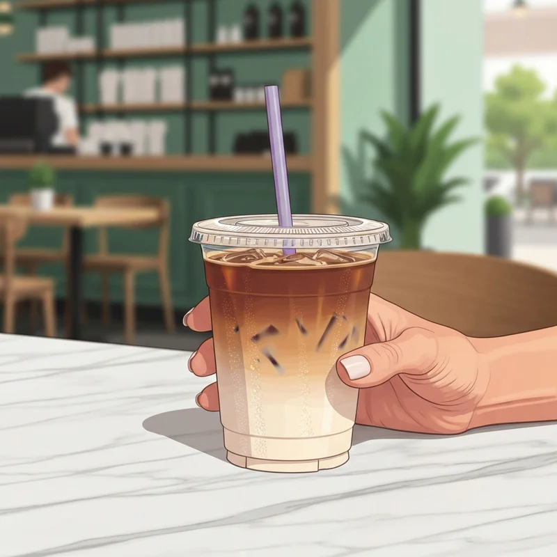 A refreshing starbucks iced drinks low calorie shaken espresso with almond milk on a marble table.