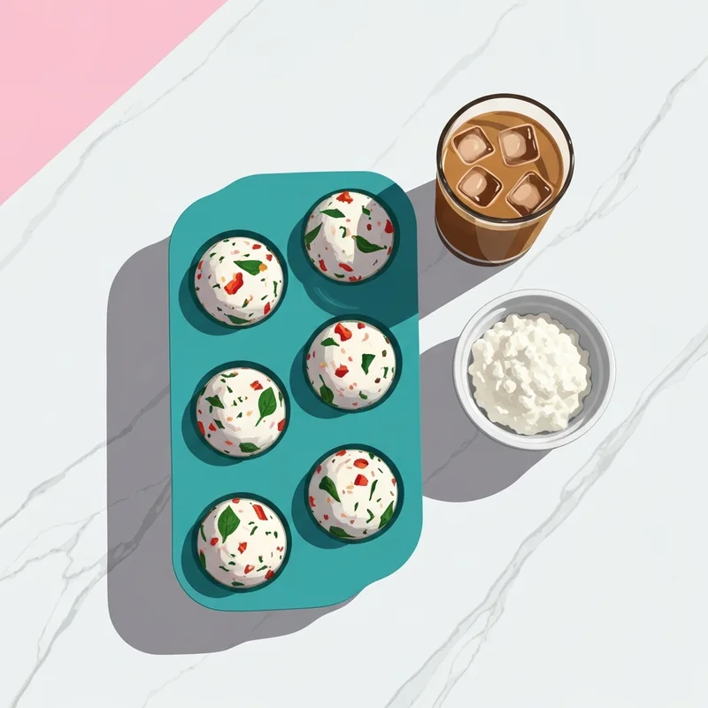 A tray of high protein breakfast meal prep using a copycat egg white bites recipe starbucks on a marble counter.