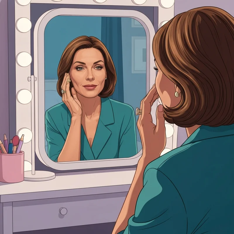 A woman checking her reflection in a mirror and wondering does alcohol make you bloated after a night of social events.