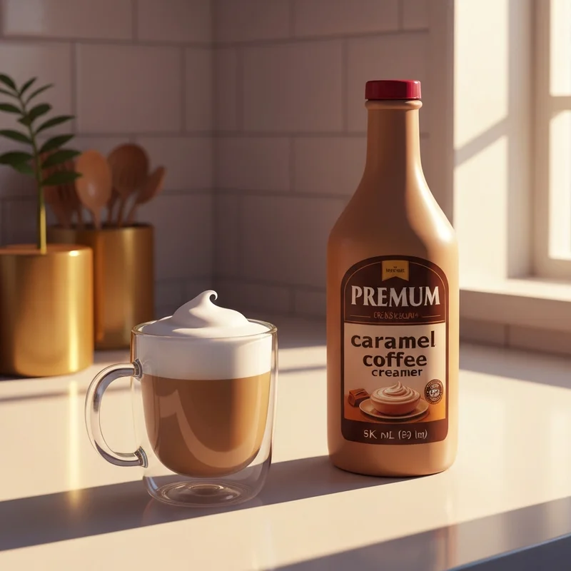 A beautiful frothy latte made with starbucks zero sugar creamer on a modern marble countertop.