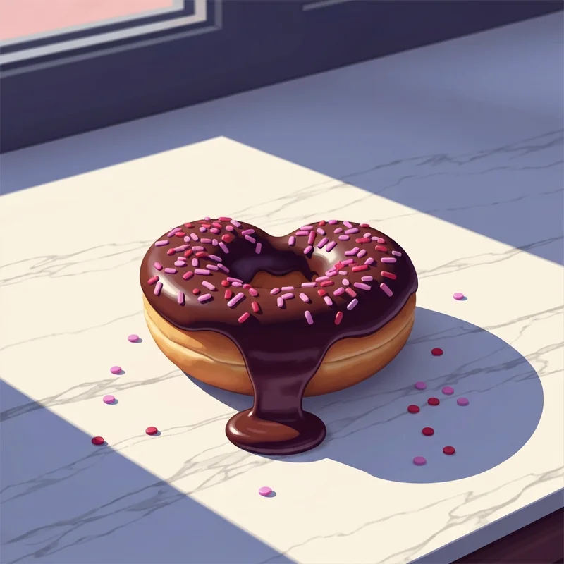 Close up of a delicious dunkin brownie batter donut on a decorative plate.