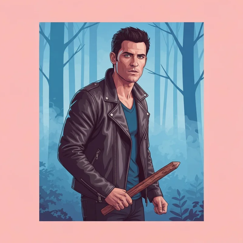 A cinematic shot of Jeremy Gilbert in the woods, representing the question: does jeremy die in vampire diaries.