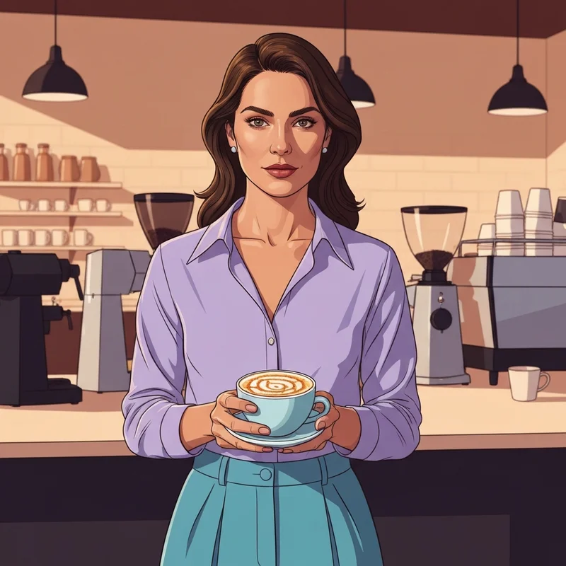 A sophisticated woman enjoying her perfectly customized starbucks caramel latte in a sunlit cafe environment.