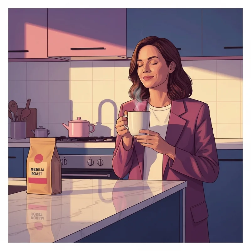 A peaceful morning ritual featuring dunkin decaf coffee in a cozy kitchen setting.
