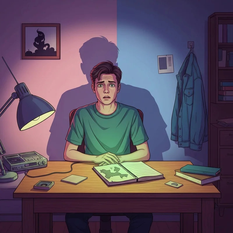 A digital illustration of Jackson's Diary featuring atmospheric 1989 lighting and symbolic supernatural elements.