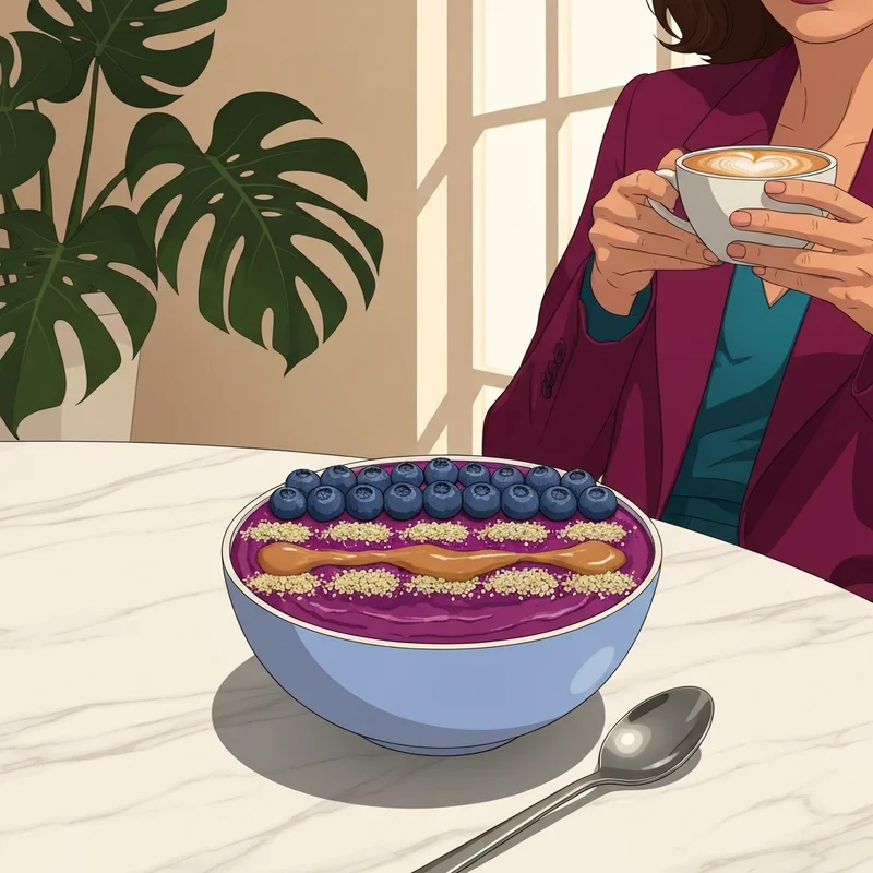 A close up photo of a nutritious breakfast to answer is acai bowl healthy with fresh toppings.