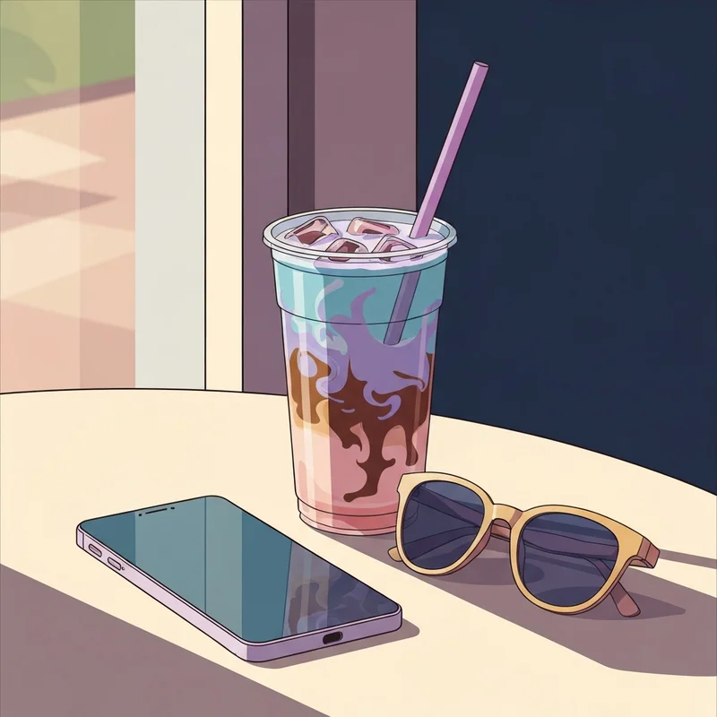 A trendy iced beverage representing a customized choice from the dunkins menu in a sunny cafe setting.