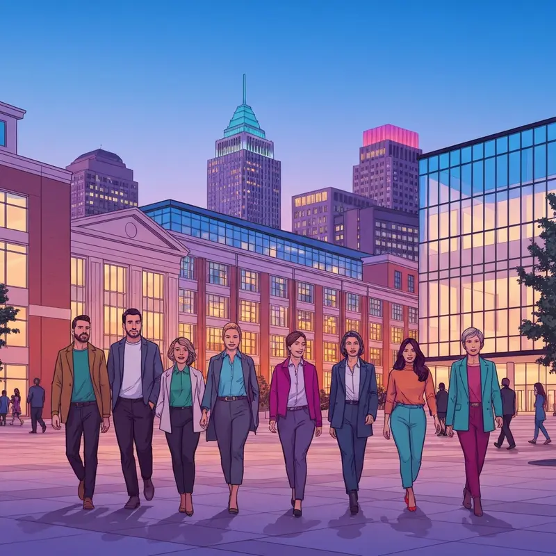 A group of friends walking toward the Dunkin Center RI for a high-energy evening event in downtown Providence.