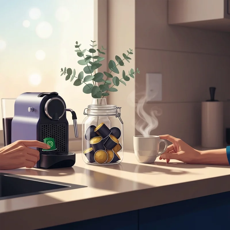 A premium coffee setup featuring various nespresso starbucks pods on a white marble counter.
