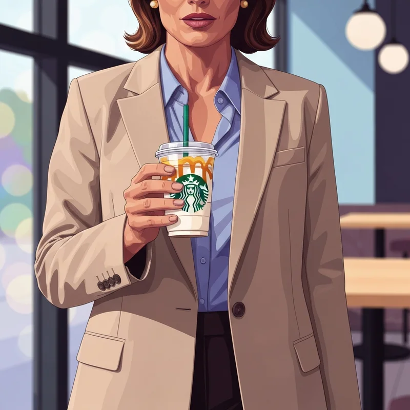 A woman holding a coffee cup while considering the calories for starbucks caramel macchiato.
