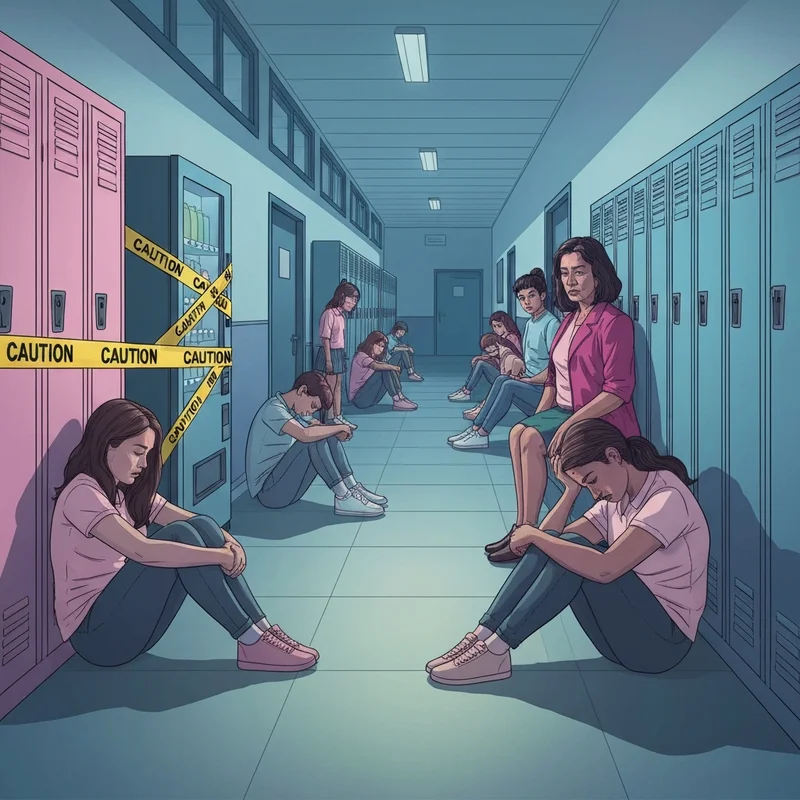 A group of tired students near a banned vending machine, illustrating the themes found on the diary of a wimpy kid soda withdrawl page.