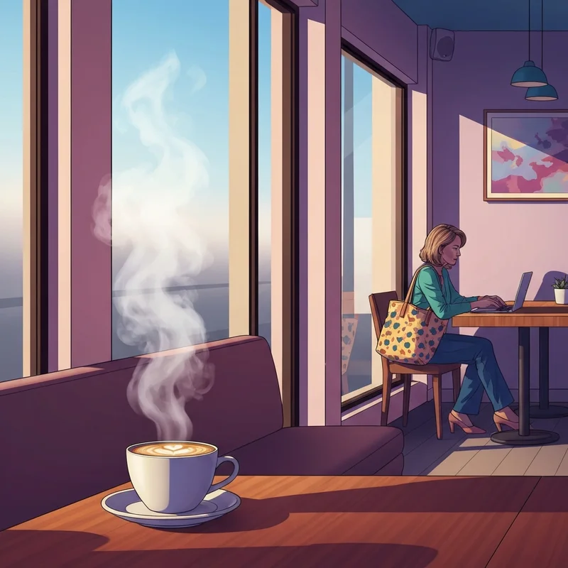 A student studying at a starbucks salinas location during the golden hour.