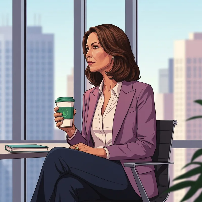 A professional woman reflecting on her career path while navigating Starbucks HR policies.