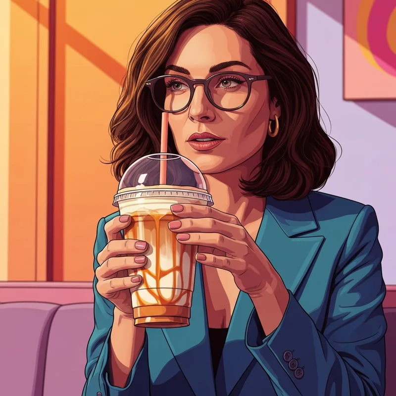 A stylish woman enjoying the best drinks at dunkin in a modern cafe setting.