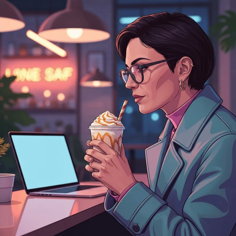 A university student enjoying a treat while researching do starbucks frappuccinos have caffeine in a cozy cafe.