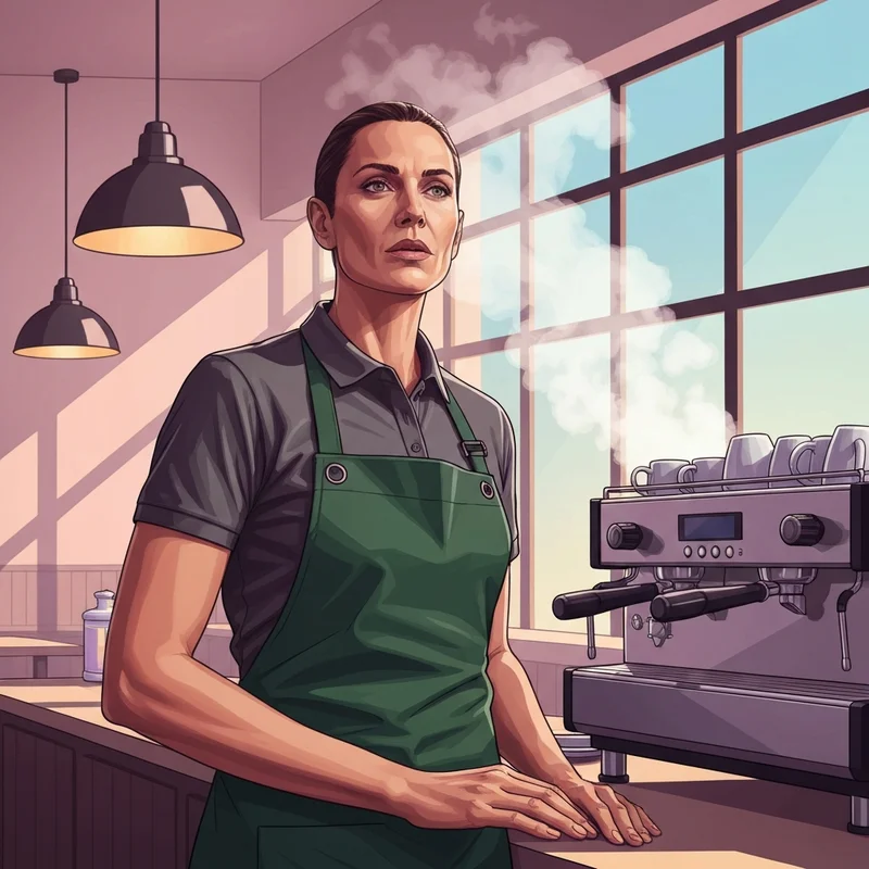 A barista wearing official coffeegear starbucks apparel in a modern cafe setting.