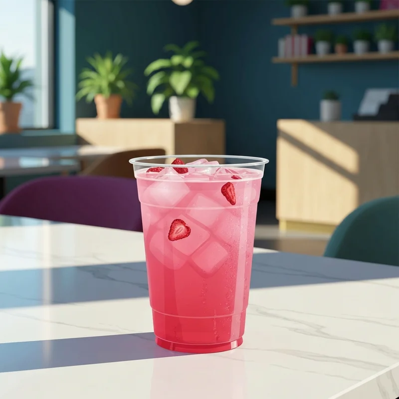 A vibrant pink drink on a marble table, illustrating the question is there caffeine in starbucks refreshers.