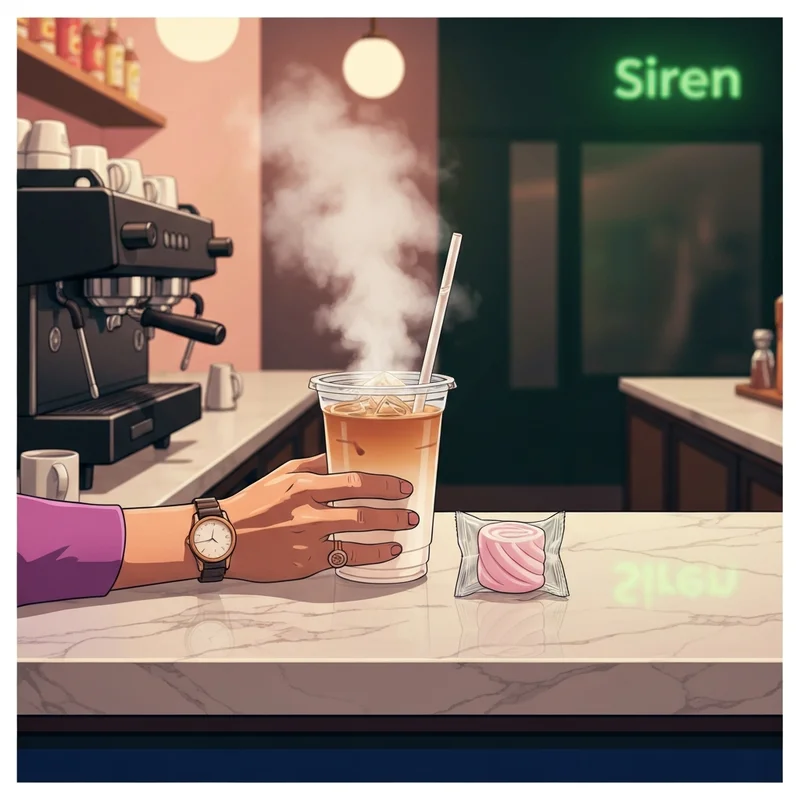 A perfectly prepared gluten free starbucks iced latte and a sealed snack on a clean marble counter.