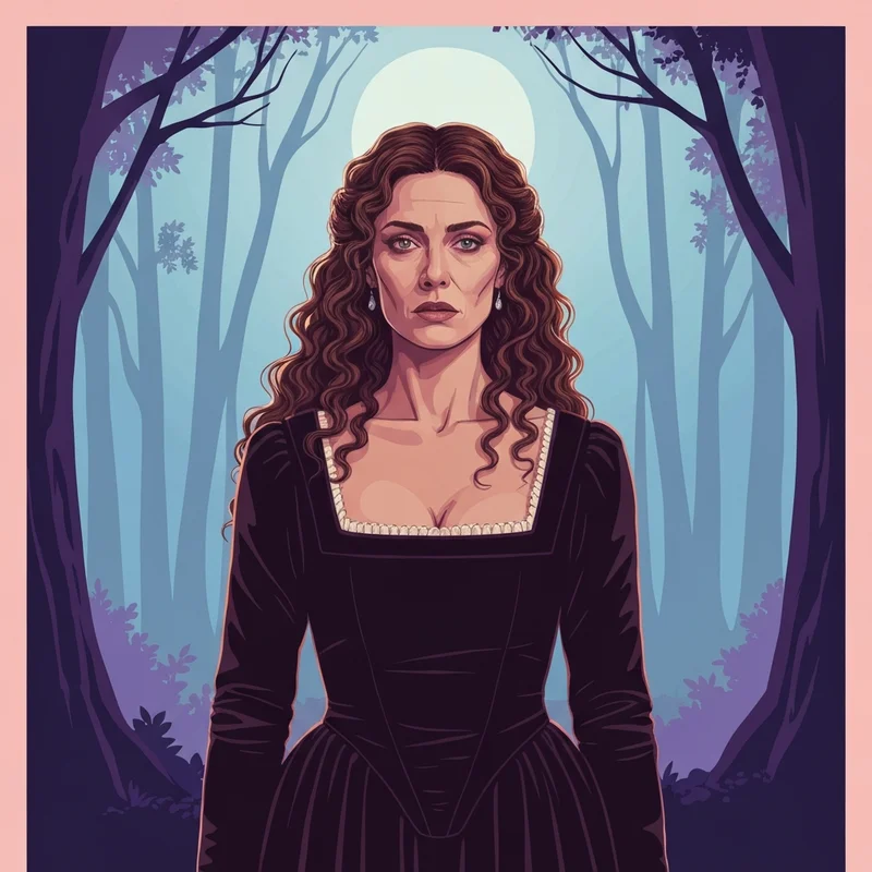 The iconic survivor katherine from vampire diaries in a moonlit gothic setting.