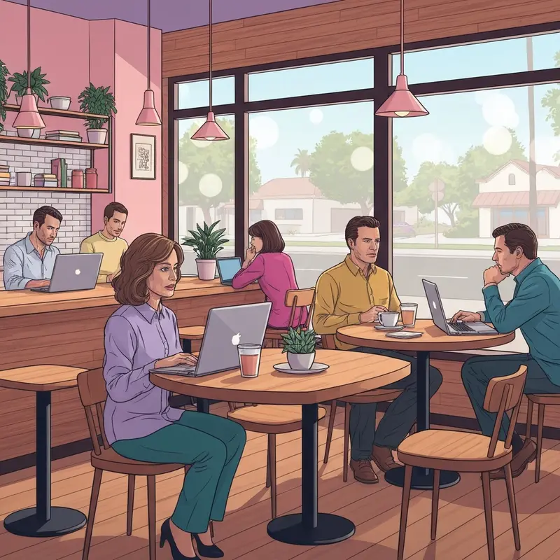 A vibrant and bustling interior of a Starbucks Manteca location during the morning rush.