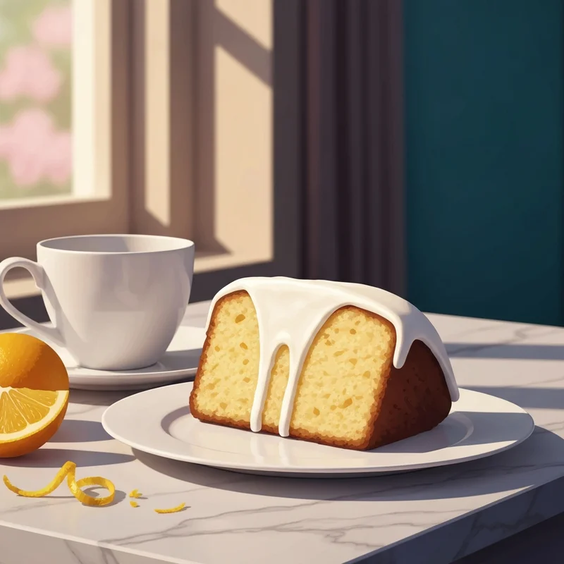 A close-up of a delicious slice of cake to illustrate starbucks lemon loaf calories and nutritional balance.