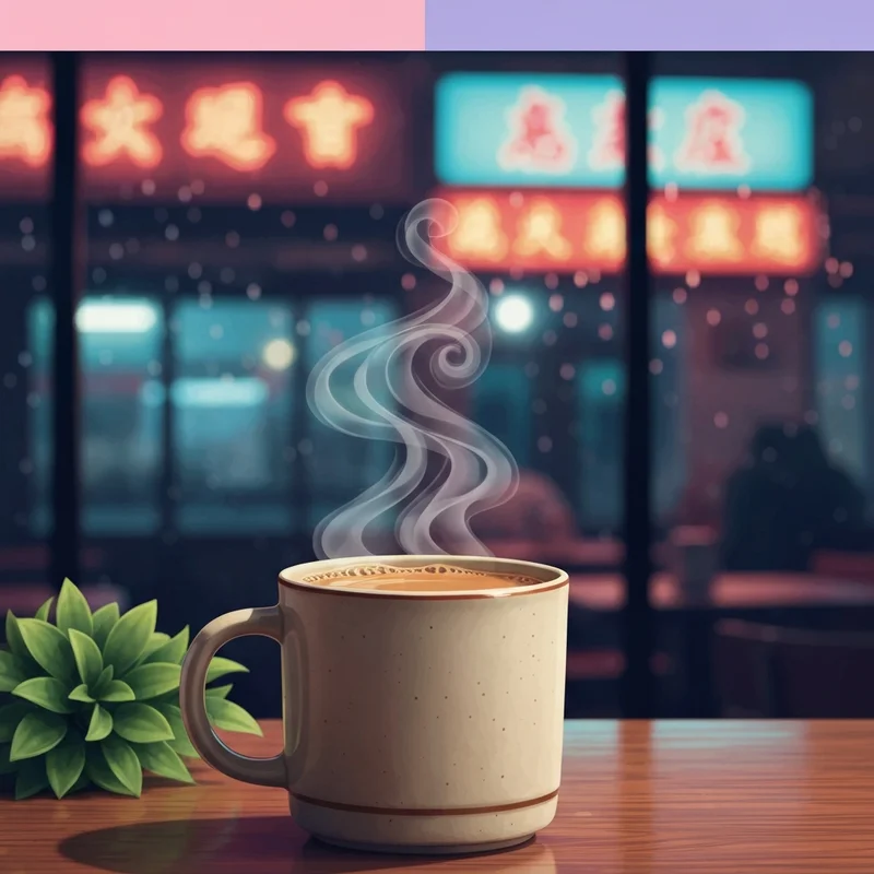 A steaming mug of authentic hong kong style milk tea in a traditional ceramic cup.