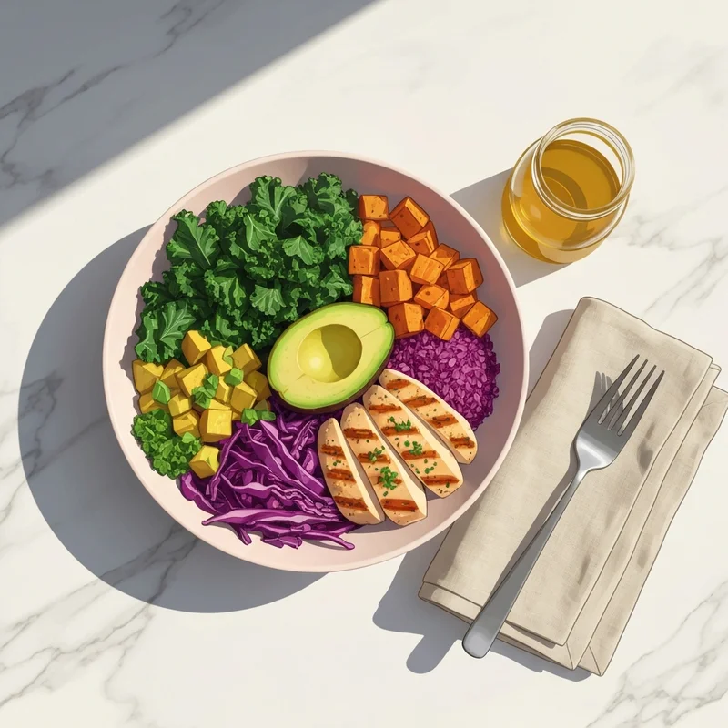 A vibrant and filling bowl of salad with diverse healthy ingredients for a main character reset.