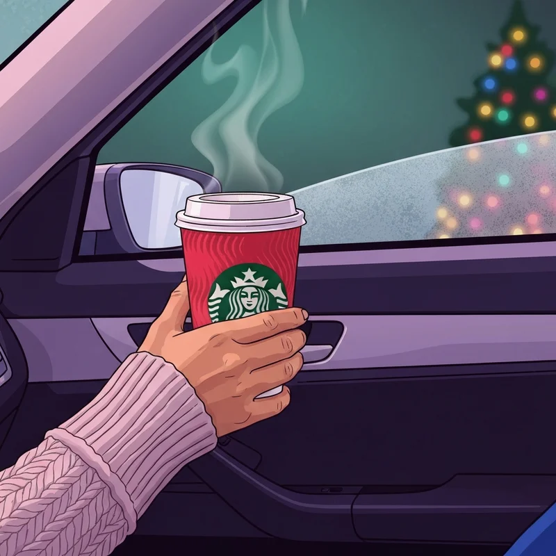 A person enjoying a quiet coffee break during starbucks christmas eve hours to manage holiday stress.