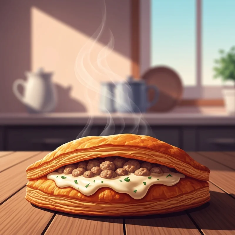 A perfectly baked Starbucks Turkey Sage Danish with flaky layers and savory filling on a rustic table.