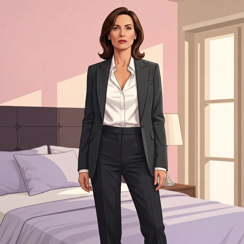 A woman showcasing a confident and sharp silhouette in professional attire, achieved with a high-quality lifting bra.