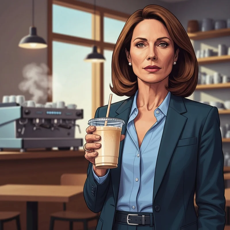 A young professional enjoying low calorie drinks at starbucks in a modern sunlit cafe setting.