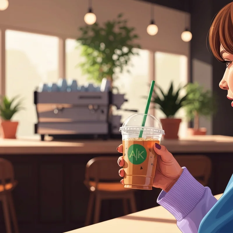 A young woman confidently holding one of the various starbucks size cups in a stylish cafe environment.