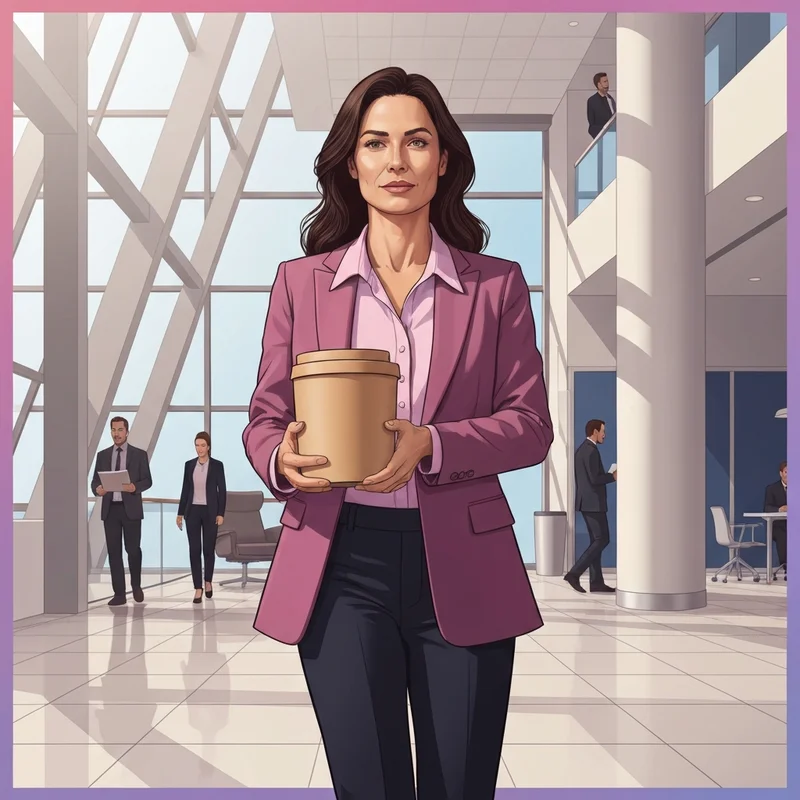 A professional woman carrying a starbucks coffee carrier through a modern office to a meeting.