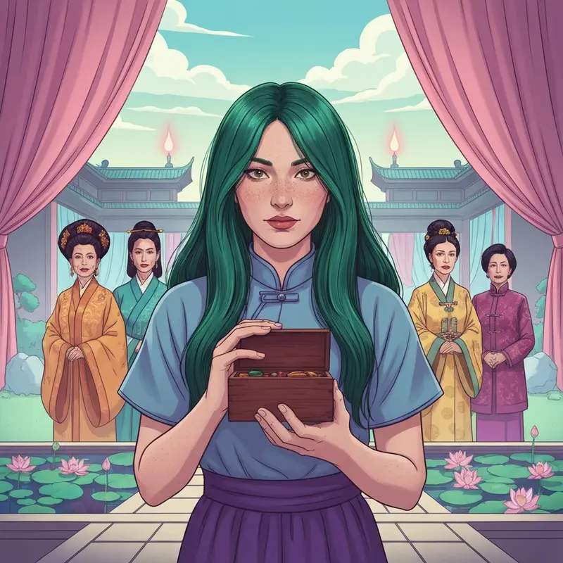 Detailed illustration of the apothecary diaries concubines and Maomao in the Inner Palace garden.