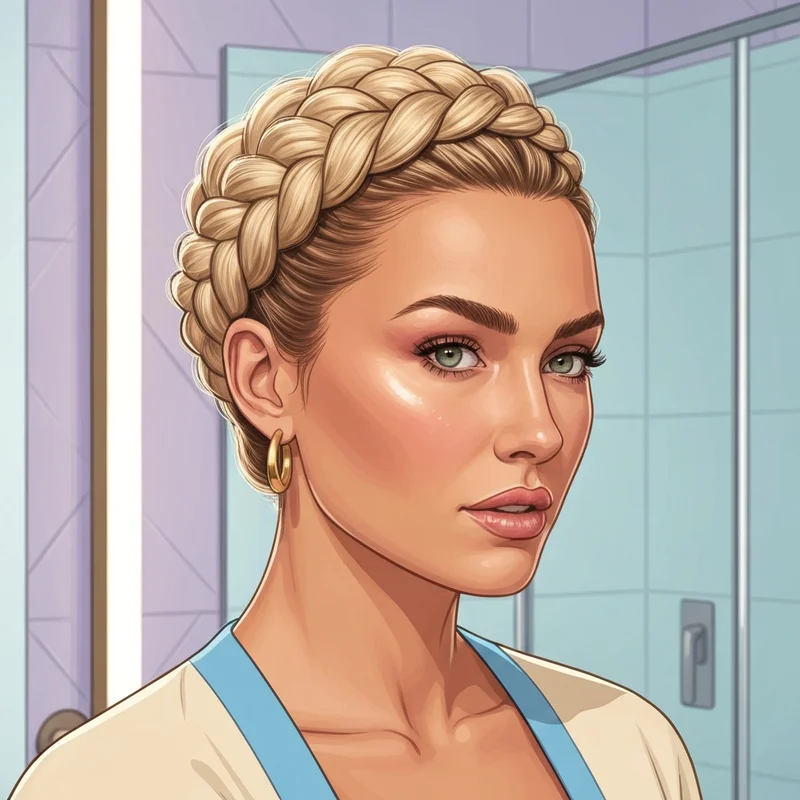 A young woman showcasing a perfectly styled headband braid with a clean girl aesthetic.