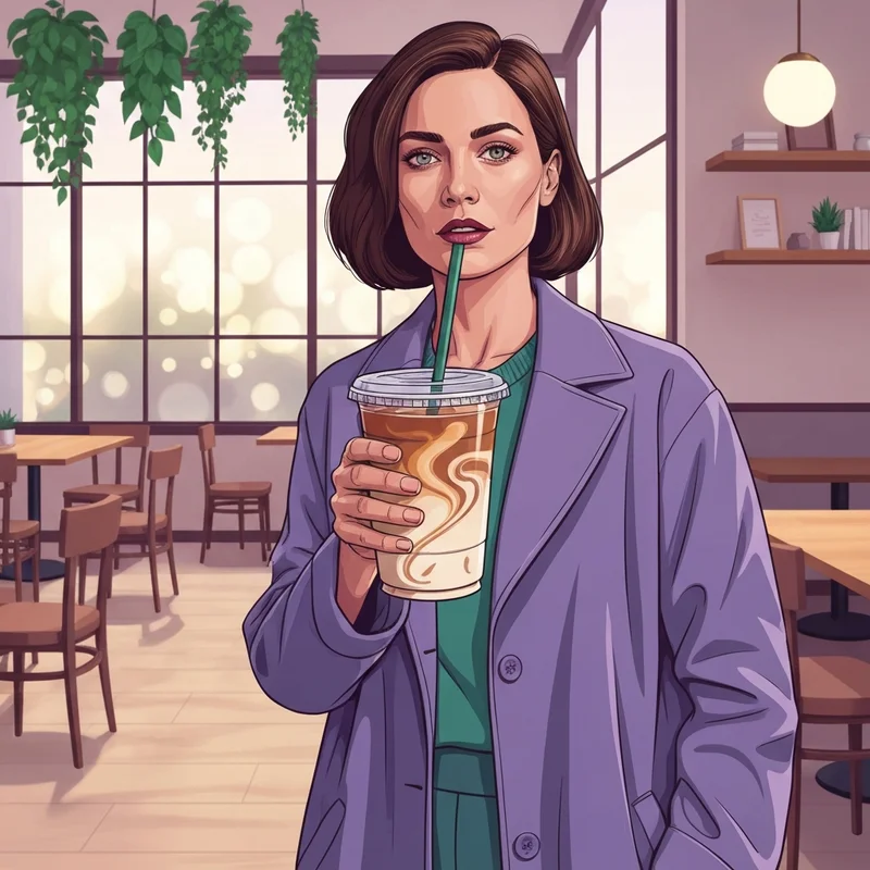 A close up of premium starbucks espresso drinks with marble-like swirls of coffee and milk in a trendy urban setting.