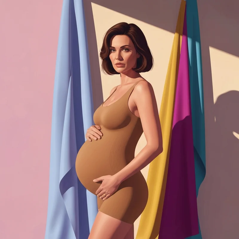 A woman wearing supportive shapewear for maternity to achieve a smooth and confident silhouette.