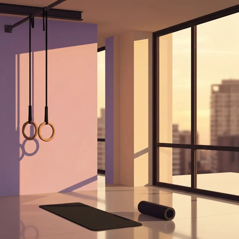 A comparison of calisthenics vs pilates equipment in a minimalist home gym setting.