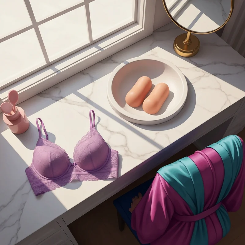 A collection of high-quality bra inserts pads on a marble vanity representing body confidence and symmetry.